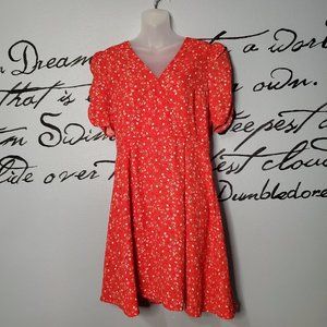 a loves a Red Small Floral Fit & Flare V-Neck Dress, L